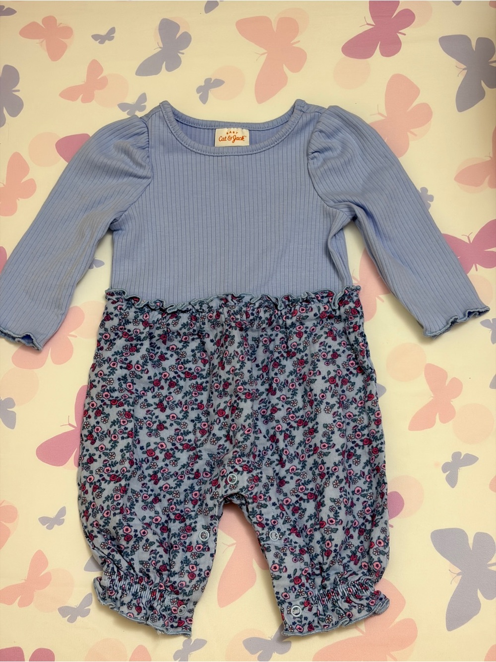 Cat & Jack Lavender Ribbed Top Floral Romper
